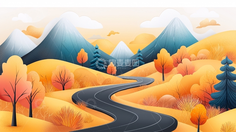 高清大图下载【趣麦麦图】秋日山间蜿蜒道路