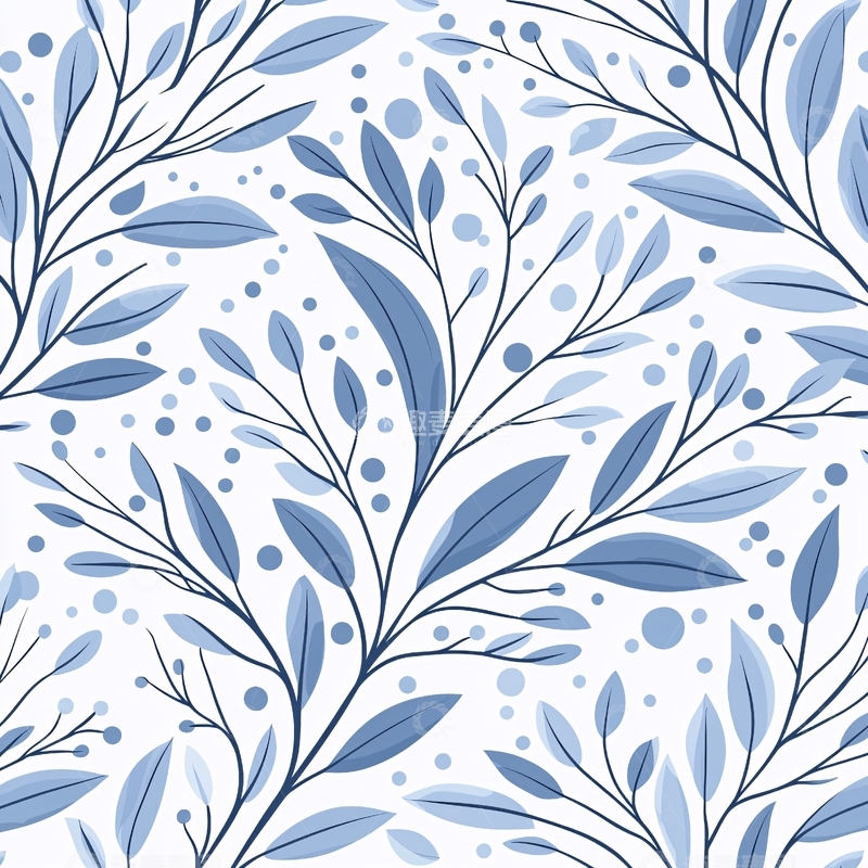 高清大图下载【趣麦麦图】蓝色植物枝叶背景图案