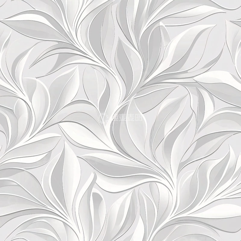 高清大图下载【趣麦麦图】白色抽象叶子图案背景