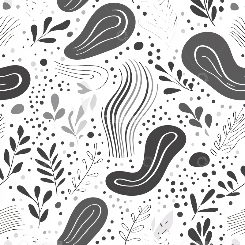 高清大图下载【趣麦麦图】黑白抽象植物纹样背景图案