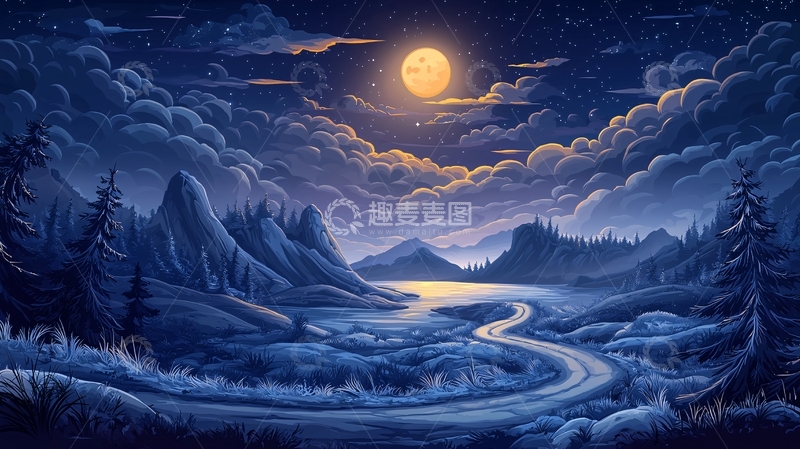 高清大图下载【趣麦麦图】宁静夜空下的山水画卷