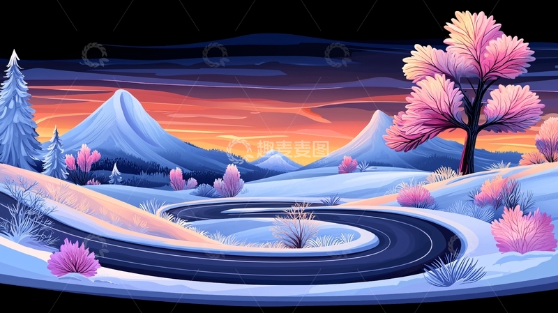 高清大图下载【趣麦麦图】冬日粉色树木的山景