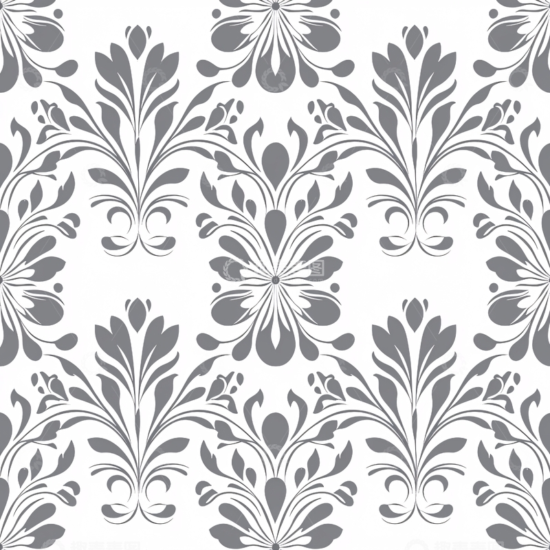 高清大图下载【趣麦麦图】灰色花卉图案墙纸素材