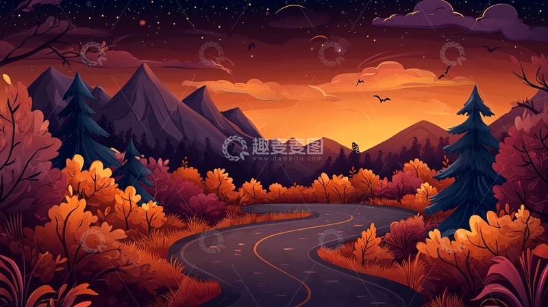 高清大图下载【趣麦麦图】秋日山间道路