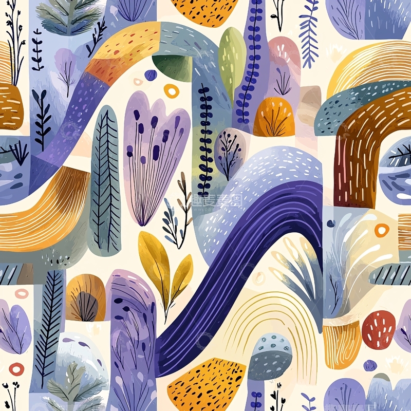 高清大图下载【趣麦麦图】抽象植物图案背景素材