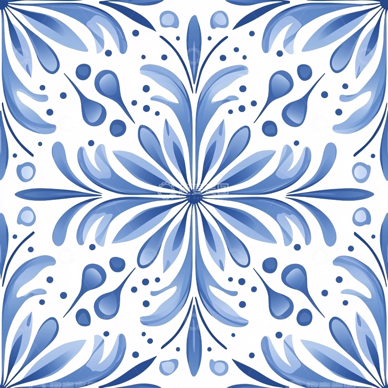 高清大图下载【趣麦麦图】蓝色花卉图案背景素材