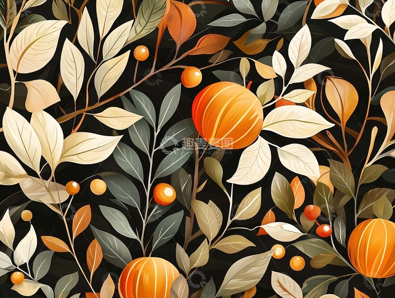 秋日果实与叶子背景图案