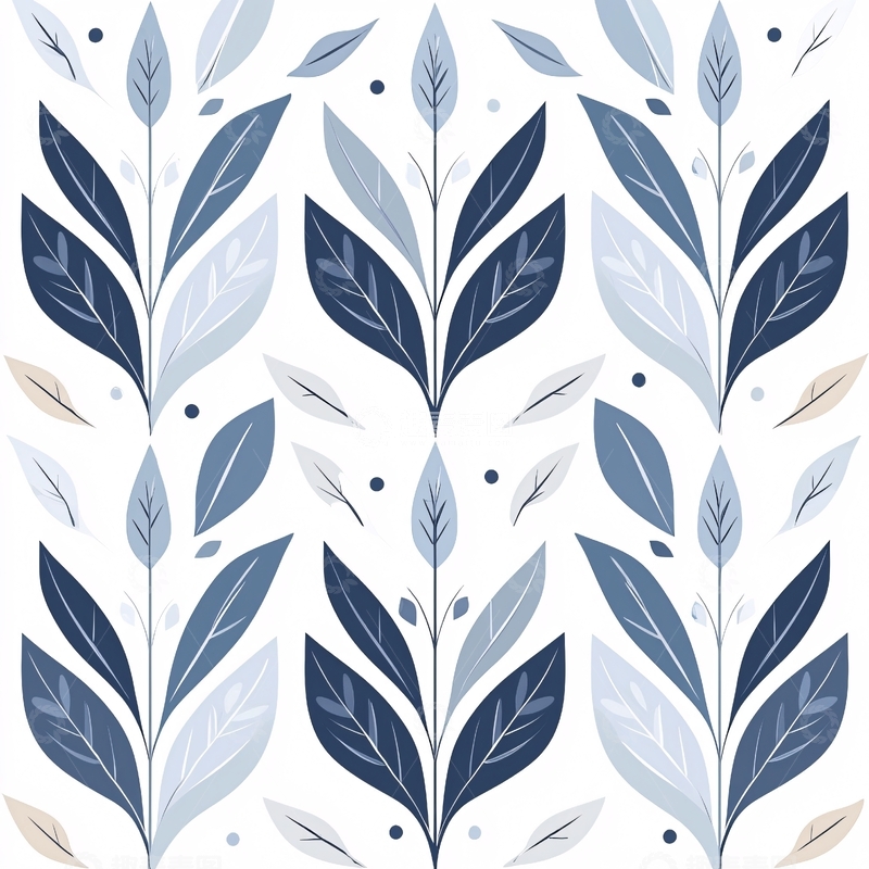 高清大图下载【趣麦麦图】蓝色渐变叶子图案背景