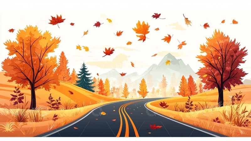 高清大图下载【趣麦麦图】秋天落叶的公路景色