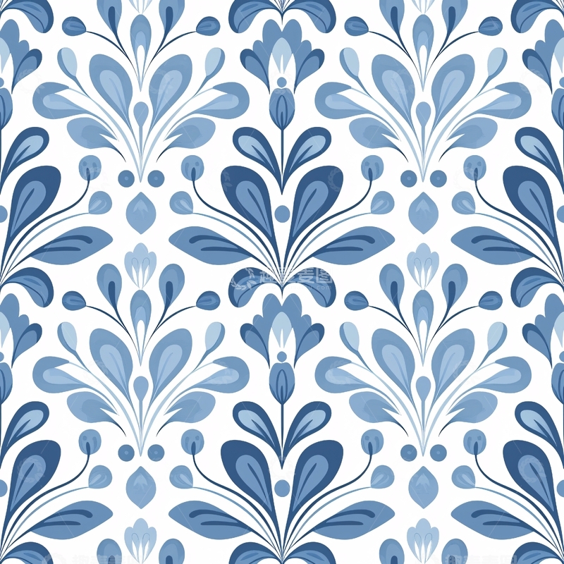 高清大图下载【趣麦麦图】蓝色花卉图案背景素材