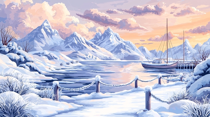 高清大图下载【趣麦麦图】雪山湖泊帆船的唯美冬日