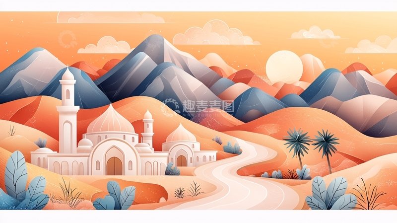 高清大图下载【趣麦麦图】沙漠中的清真寺