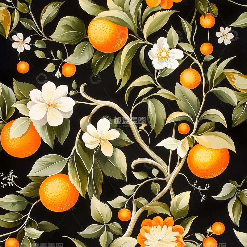 高清大图下载【趣麦麦图】橙子花卉植物背景图案