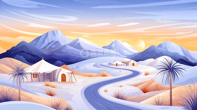 高清大图下载【趣麦麦图】沙漠雪山道路风光