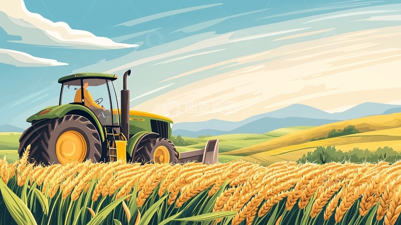 高清大图下载【趣麦麦图】麦田里的绿色拖拉机