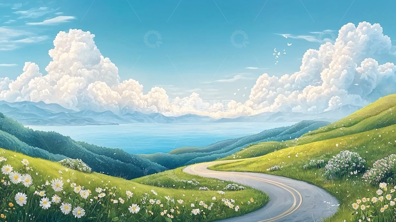 高清大图下载【趣麦麦图】蜿蜒道路与蓝天白云