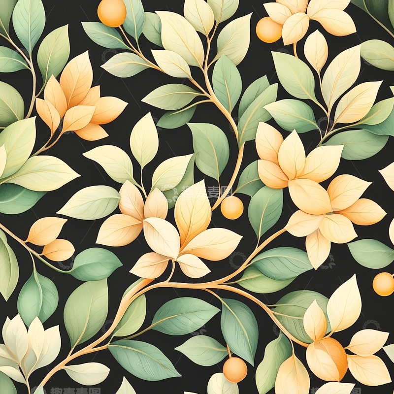 高清大图下载【趣麦麦图】秋日花卉与果实图案背景