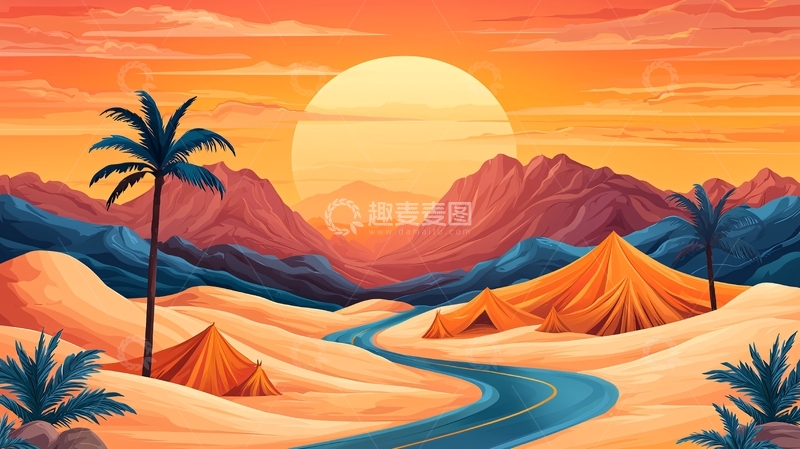高清大图下载【趣麦麦图】沙漠风景与帐篷