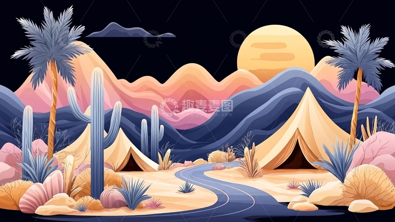 高清大图下载【趣麦麦图】卡通沙漠风景