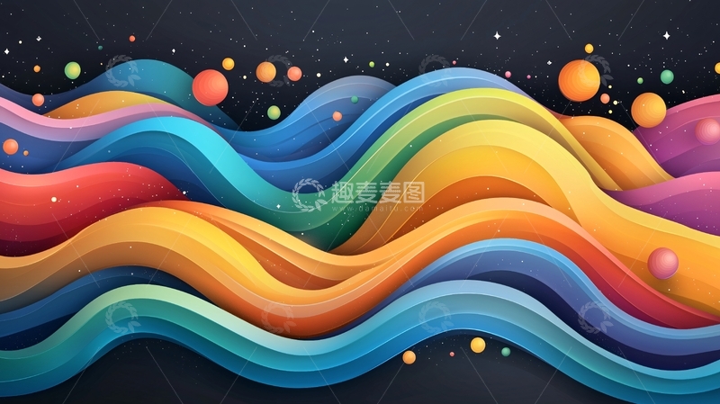 高清大图下载【趣麦麦图】彩虹波浪星空背景素材