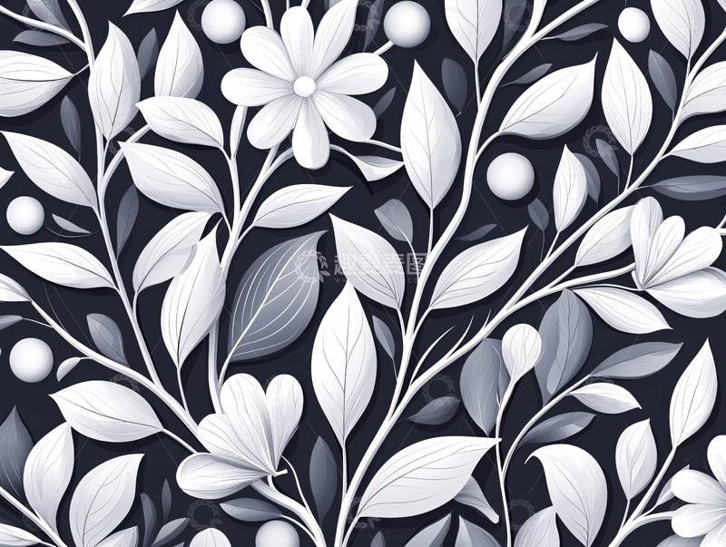 高清大图下载【趣麦麦图】黑白花卉图案背景素材