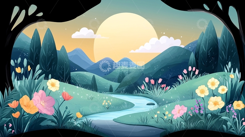 高清大图下载【趣麦麦图】宁静的山谷河流风景