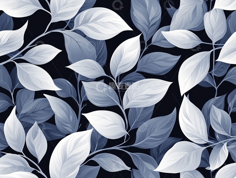 高清大图下载【趣麦麦图】黑白叶子背景图案素材
