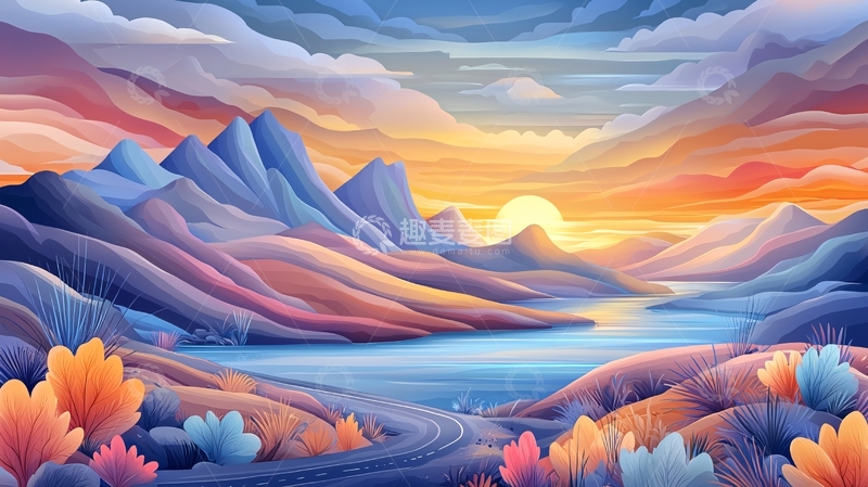 高清大图下载【趣麦麦图】梦幻山水日落美景