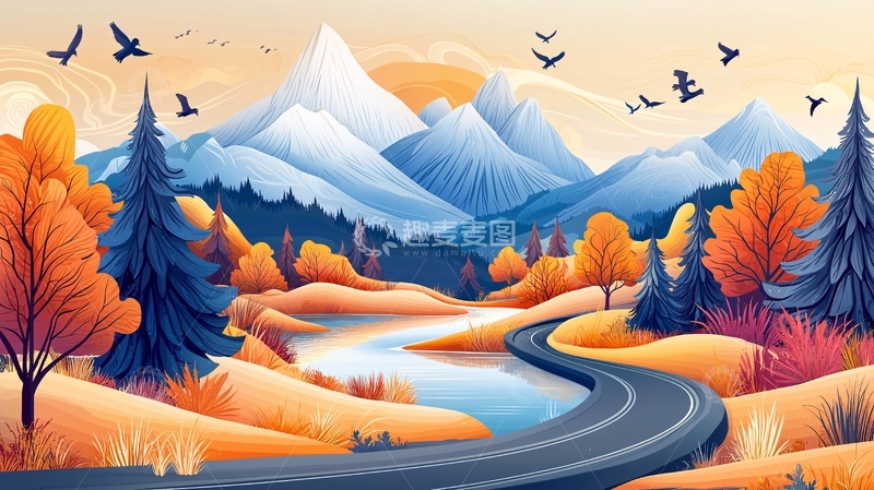 高清大图下载【趣麦麦图】秋日山间蜿蜒的道路