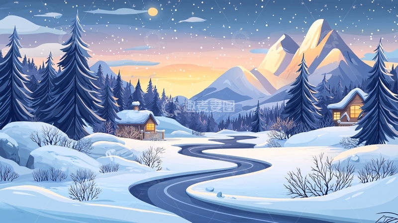 高清大图下载【趣麦麦图】冬日雪景小屋