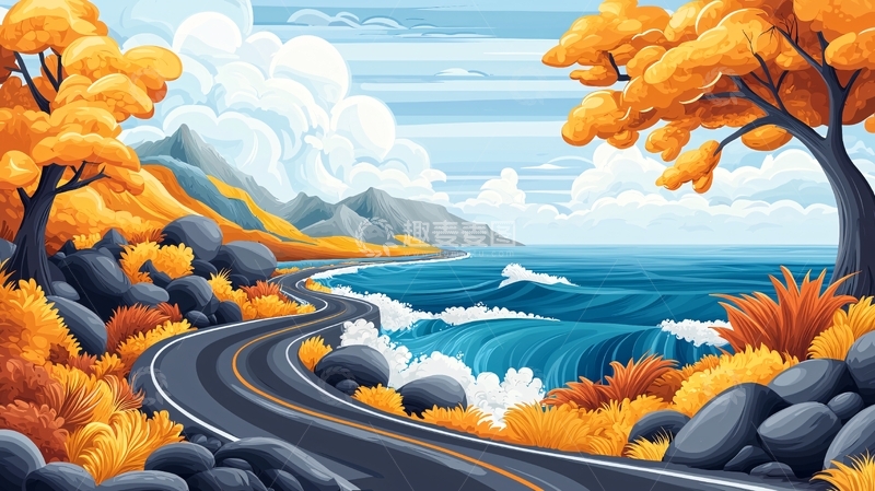 高清大图下载【趣麦麦图】秋季海滨公路风光