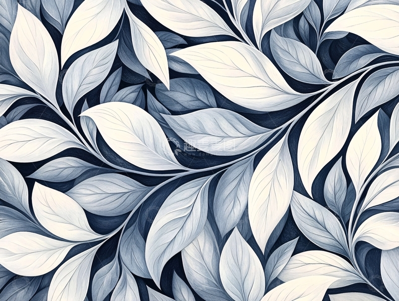 高清大图下载【趣麦麦图】抽象蓝色叶子背景图案
