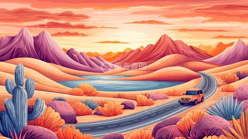 高清大图下载【趣麦麦图】沙漠景观公路