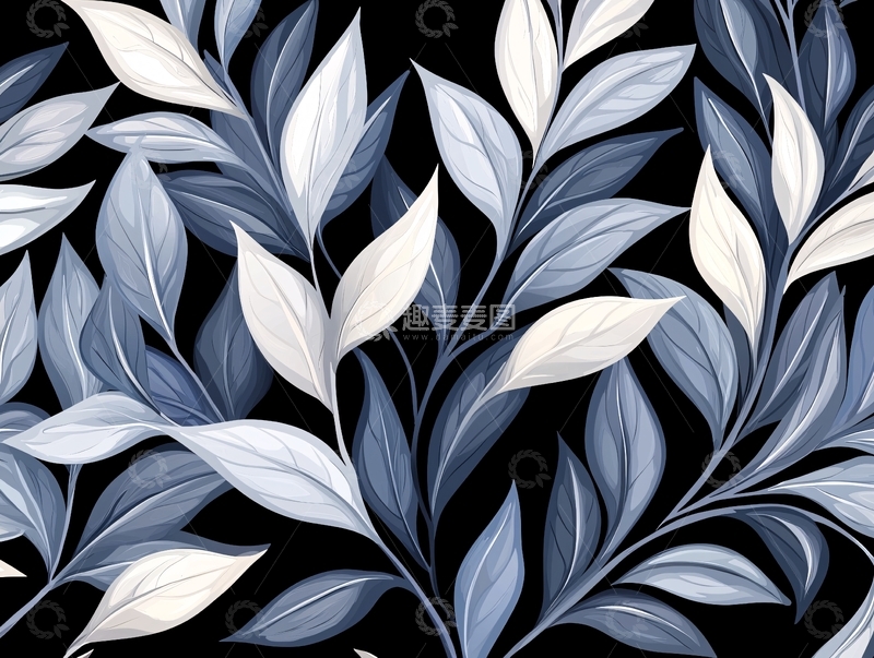 高清大图下载【趣麦麦图】黑白渐变叶子背景图案