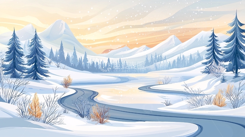 高清大图下载【趣麦麦图】冬日雪山河流宁静景象