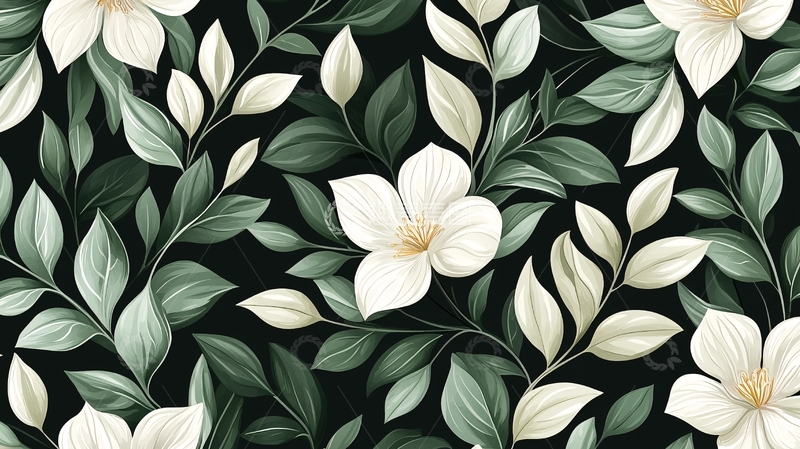 高清大图下载【趣麦麦图】黑白花卉图案背景素材