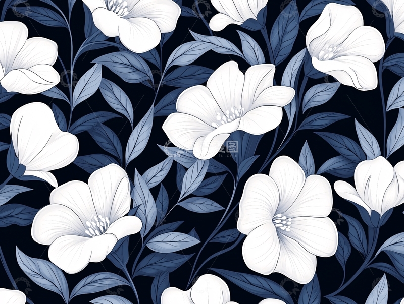 高清大图下载【趣麦麦图】黑白花卉图案背景素材