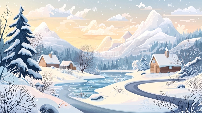 高清大图下载【趣麦麦图】宁静的雪山村庄冬日