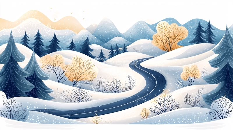 高清大图下载【趣麦麦图】冬季雪景蜿蜒道路