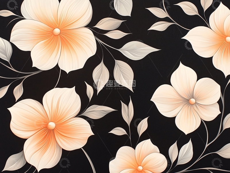 高清大图下载【趣麦麦图】黑色背景上的橙色花朵图案