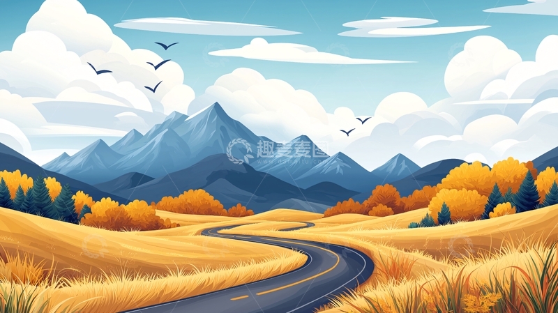 高清大图下载【趣麦麦图】秋日山路美景