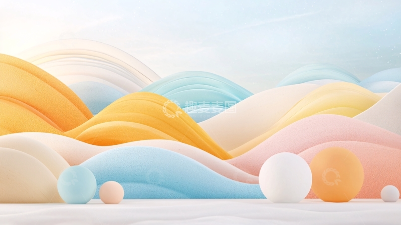 高清大图下载【趣麦麦图】梦幻色彩波浪与球体背景