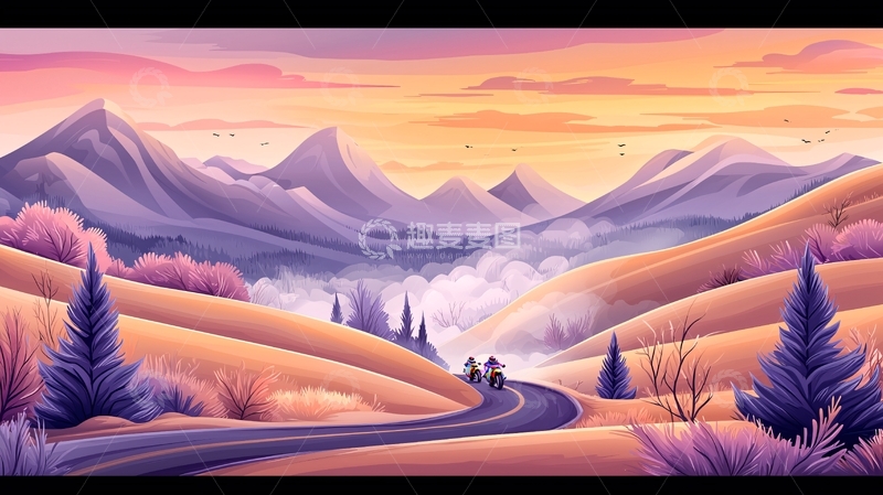 高清大图下载【趣麦麦图】紫色山脉和金色田野的景观