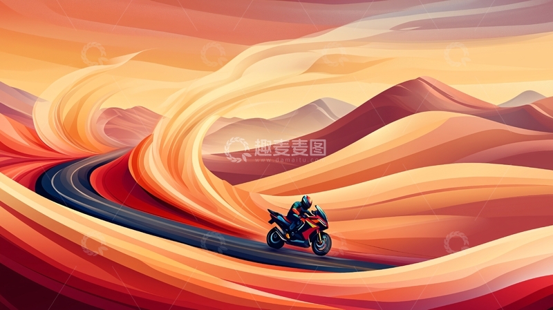 高清大图下载【趣麦麦图】蜿蜒道路上的摩托车