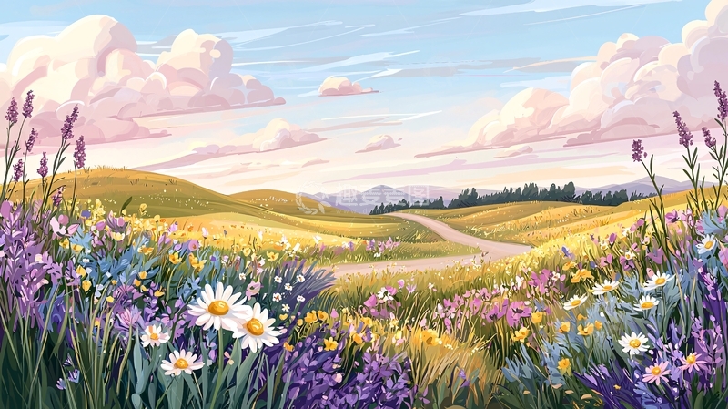 高清大图下载【趣麦麦图】田园风光油画风格插画