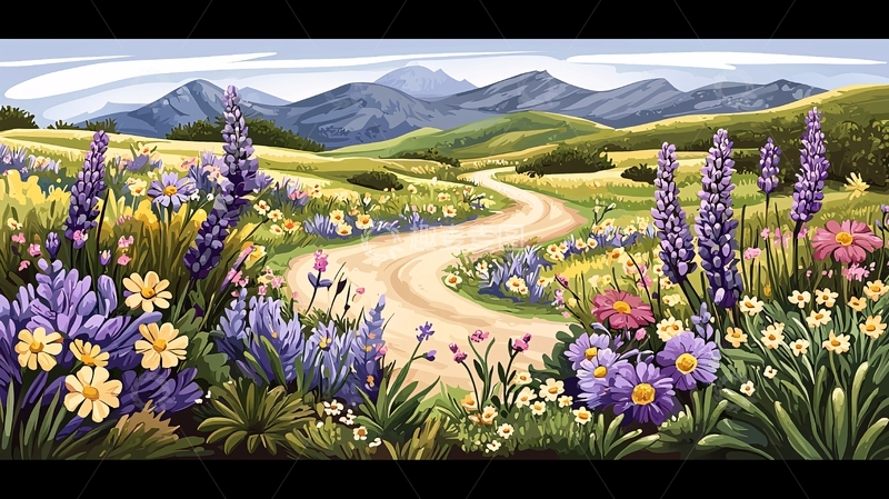 高清大图下载【趣麦麦图】鲜花盛开的山间小路