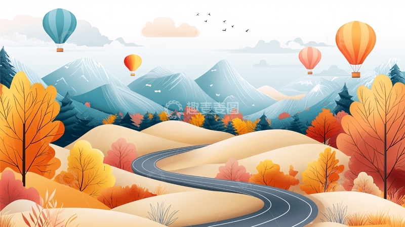 高清大图下载【趣麦麦图】秋季山景热气球