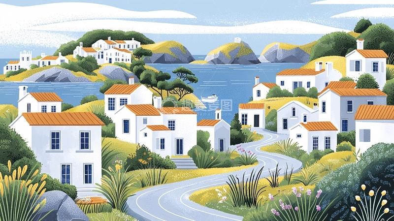 高清大图下载【趣麦麦图】海边白色房屋小镇