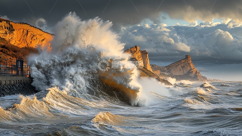 高清大图下载【趣麦麦图】巨浪拍打悬崖海岸线