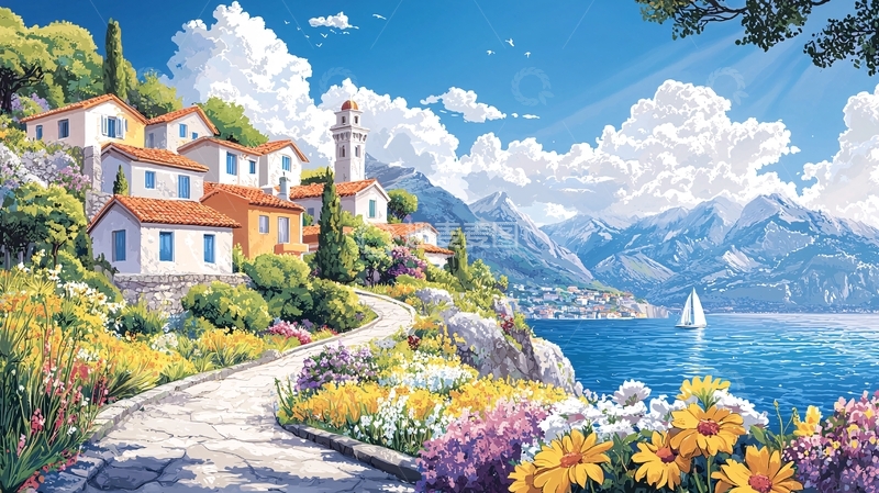 高清大图下载【趣麦麦图】地中海风格小镇风景如画